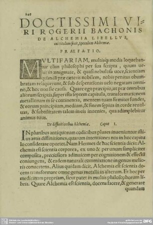 DOCTISSIMI VIRI ROGERII BACHONIS DE ALCHEMIA LIBELLVS
