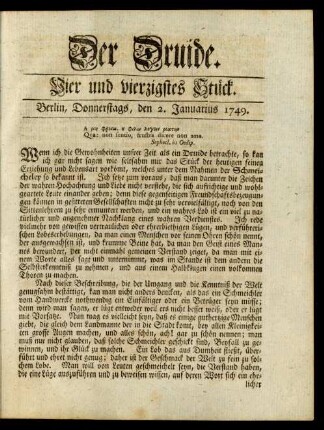 Vier und vierzigstes Stück. Berlin, Donnerstags, den 2. Januarius 1749