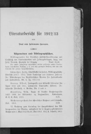 Literaturbericht für 1912/13
