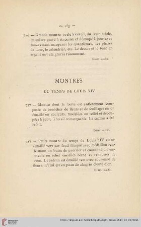 Montres du Temps de Louis XIV (Nr. 727 - 744)