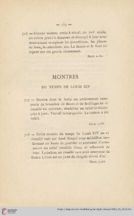 Montres du Temps de Louis XIV (Nr. 727 - 744)