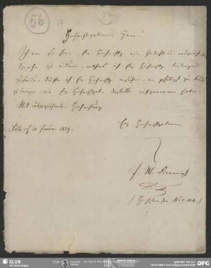 Eigenh. Brief m. gedr. Beiblatt von Johann Matthias Firmenich-Richartz an August Wilhelm von Schlegel, Köln, 20.01.1839