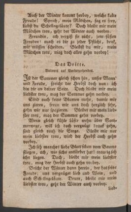 Das Dritte. Antwort auf Vorhergehendes.