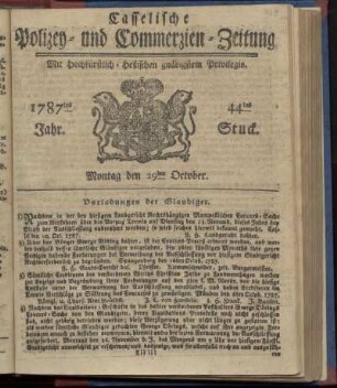 44tes Stueck, Montag den 29ten October. 1787