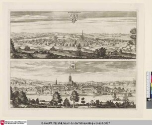 Suecia Antiqua et Hodierna; oben: Lindesberg; unten: Nora