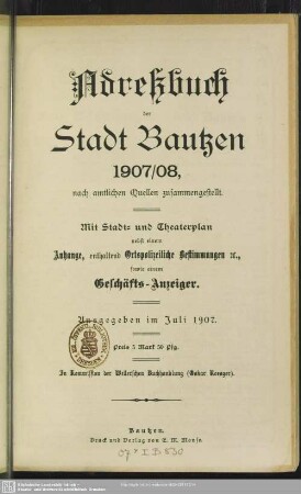 1907/08(1907): Adreßbuch der Stadt Bautzen