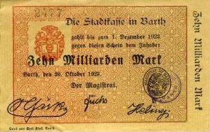 Barth, Stadt: 10 Milliarden Mark 1923