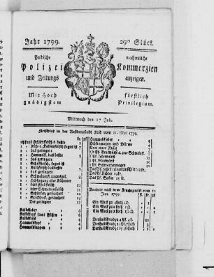 29tes Stück, Ausgabe vom 17. Juli 1799