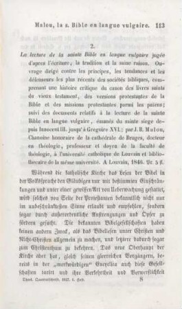 113-126 [Rezension] Malou, Jean-Baptiste, La lecture de la Sainte Bible en langue vulgaire