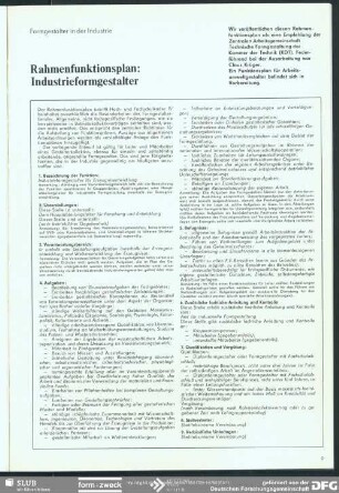 Rahmenfunktionsplan: Industrieformgestalter : Formgestalter in der Industrie