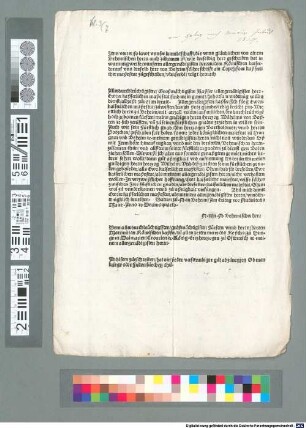 Item verrer, so lawt unnser kunndtschafft, die ... von ainem Behemischen herrn ... geschriben ... dem Römischen kaiser ...