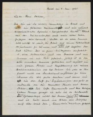 Brief von Christoph Bernoulli an Margarete Hauptmann