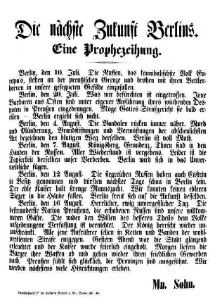 Die nächste Zukunft Berlins. Eine Prophezeihung.
