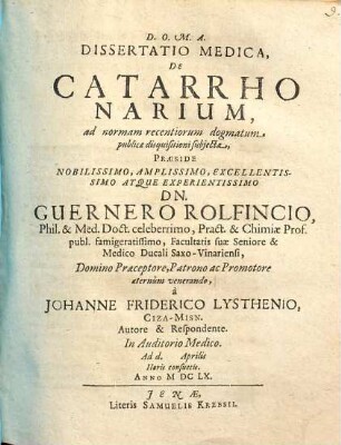 Dissertatio Medica, De Catarrho Narium