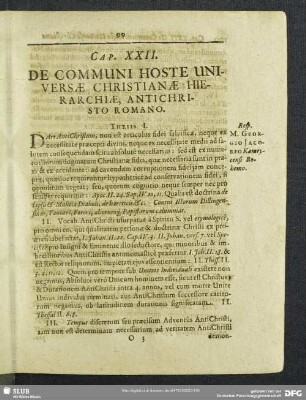 Cap. XXII. De Communi Hoste Universae Christianae Hierarchiae, Antichristo Romano