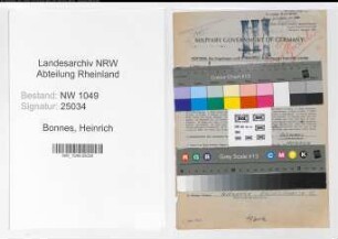 Entnazifizierung Heinrich Bonnes , geb. 14.08.1899 (Arbeiter)