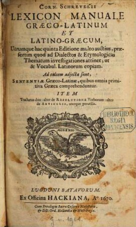 Lexicon manuale Graeco-Latinum & Latino-Graecum