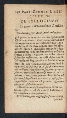 Liber III. De Syllogismo. In genere & formaliter Considerato.