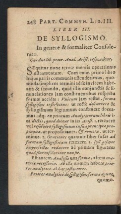 Liber III. De Syllogismo. In genere & formaliter Considerato.