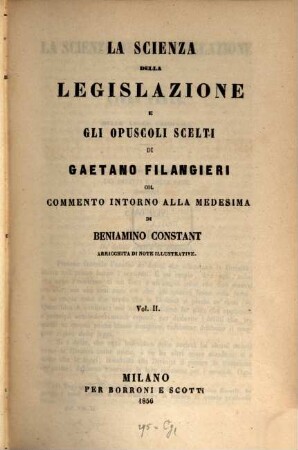 La scienza della legislazione e gli opuscoli scelti, 2