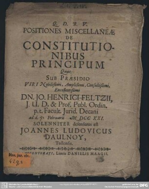 Positiones Miscellaneae De Constitutionibus Principum