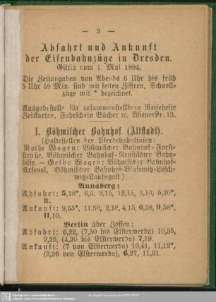 Abfahrt und Ankunft der Eisenbahnzüge für Dresden