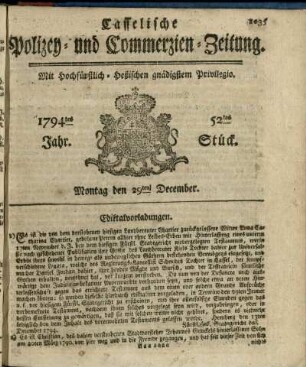 52tes Stueck, Montag den 29ten December 1794