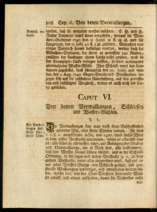 Caput VI. Von denen Vorwallungen, Schleusen und Wasser-Mühlen.