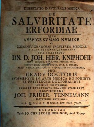 Diss. inaug. ... de salubritate medica