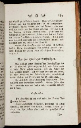 Von den chronischen Ausschlägen. - Von den Wassergeschwülsten.