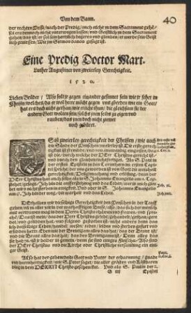 Ein Predig Doctor Mart. Luther Augustiner von zweierley Gerechtigkeit.