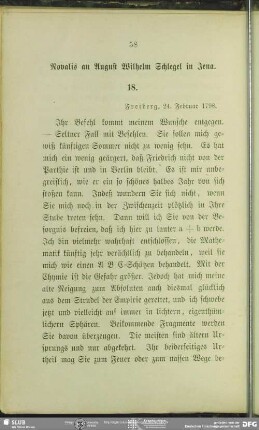 Novalis an August Wilhelm von Schlegel, Freiberg, 24.02.1798