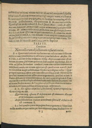 Pars III. Continens Nonnullarum obiectionum refutationem.