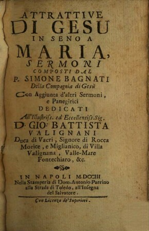Attrative di Gesu in Seno a Maria, Sermoni