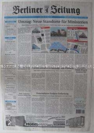 Fragment der "Berliner Zeitung" u.a. zum Regierungsumzug