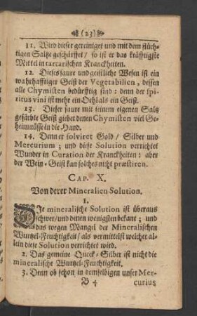 Cap. X. Von derer Mineralien Solution.