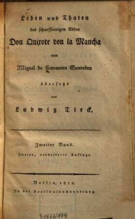 Leben und Thaten des scharfsinnigen Edlen Don Quixote von la Mancha, 2