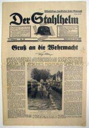 Wochenzeitung des Bundes der Frontsoldaten "Der Stahlhelm" mit einem "Gruß an die Wehrmacht"