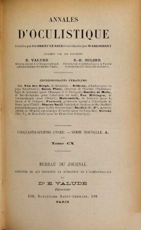 Annales d'oculistique. 110 = A. 56. 1893