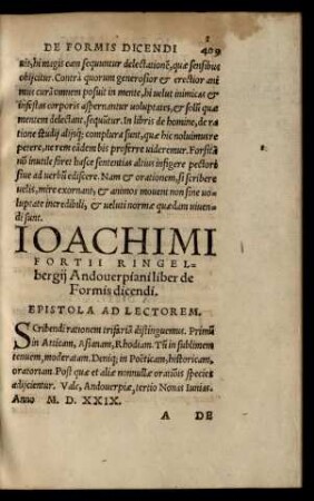 Ioachimi Fortii Ringelbergii Andoverpiani liber de Formis dicendi.