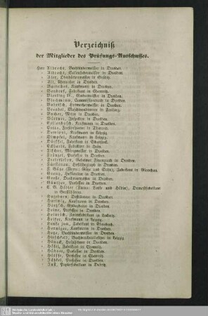 Verzeichniß der Mitglieder des Prüfungs-Ausschusses