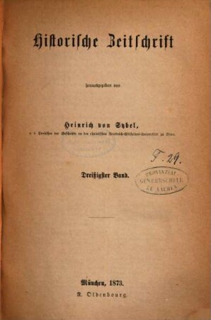 Historische Zeitschrift : HZ. 30. 1873
