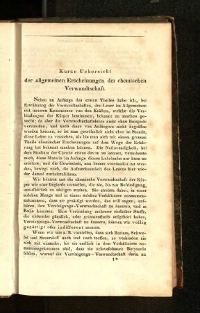 Kurze Übersicht der allgemeinen Erscheinungen der chemischen Verwandtschaft.