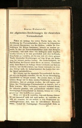 Kurze Übersicht der allgemeinen Erscheinungen der chemischen Verwandtschaft.