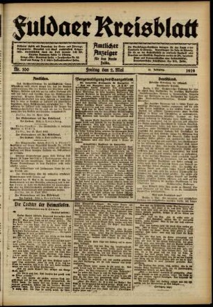 Ausgabe vom Freitag, den 02. Mai 1919.