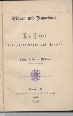 1: Plauen und Umgebung : Ein Führer für Einheimische und Fremde