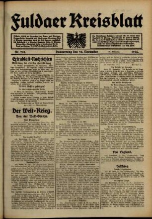 Ausgabe vom Donnerstag, den 26. November 1914.