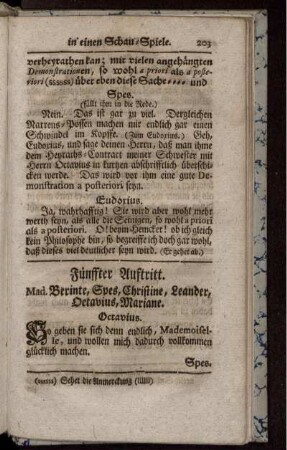 Fünffter Auftritt. Mad. Berinte, Spes, Christine, Leander, Octavius, Mariane.