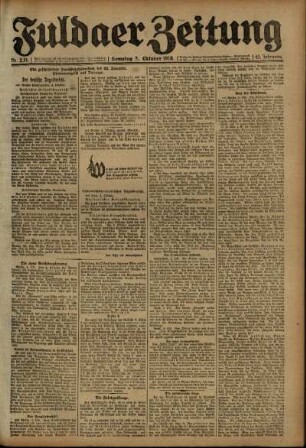 Erste Ausgabe vom Samstag, den 05. Oktober 1918.