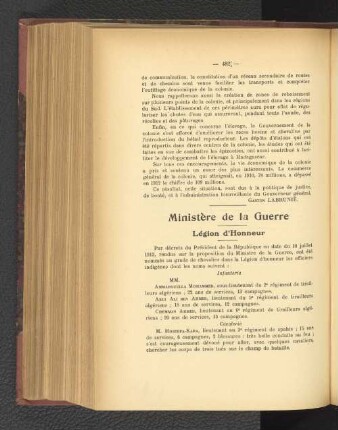 Ministère de la Guerre. L'Egion d'Honneur.